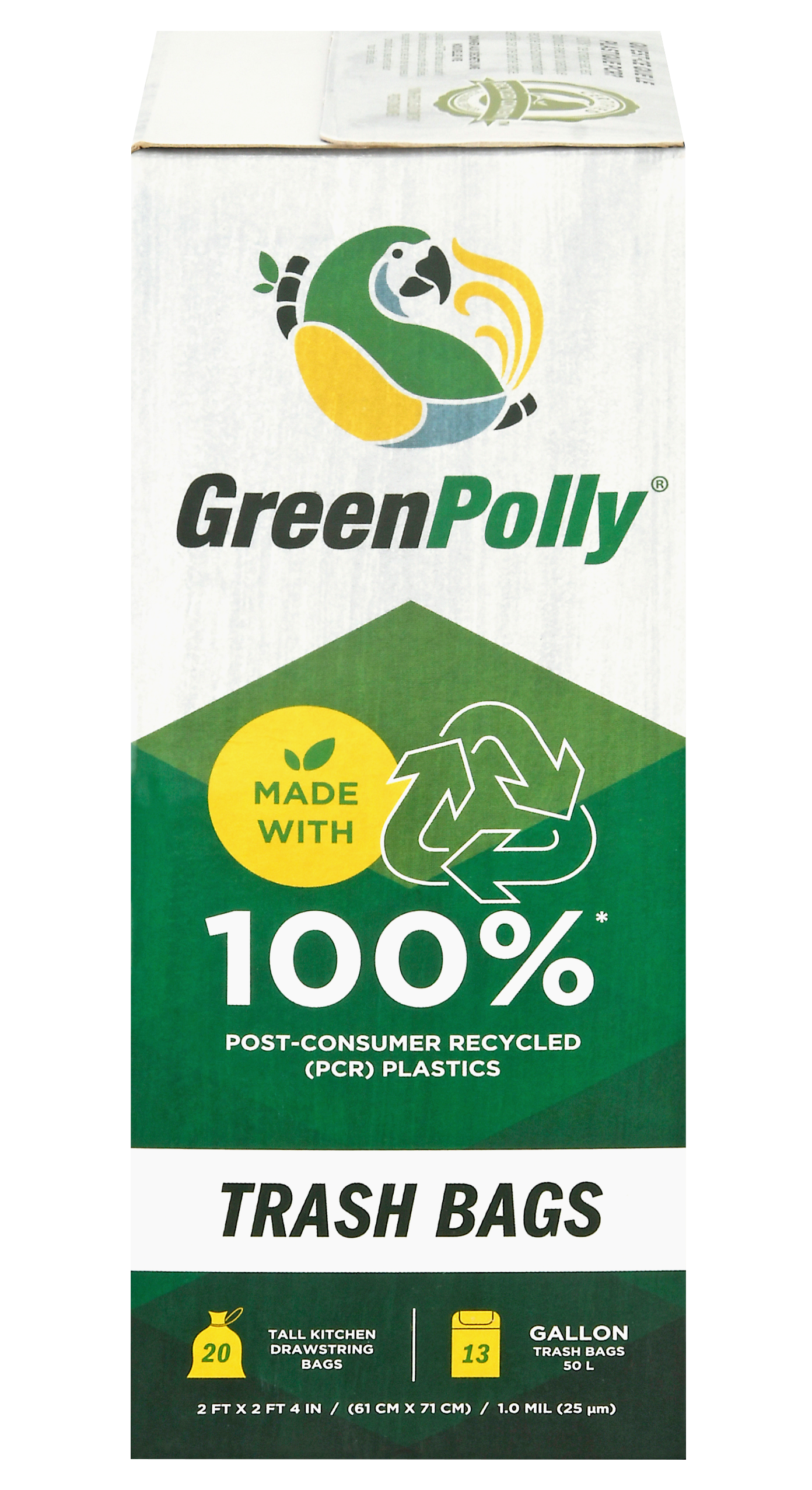 13 Gallon Opaque Gray Blue Tall Kitchen Drawstring Trash Bags, 100% Recycled Plastic