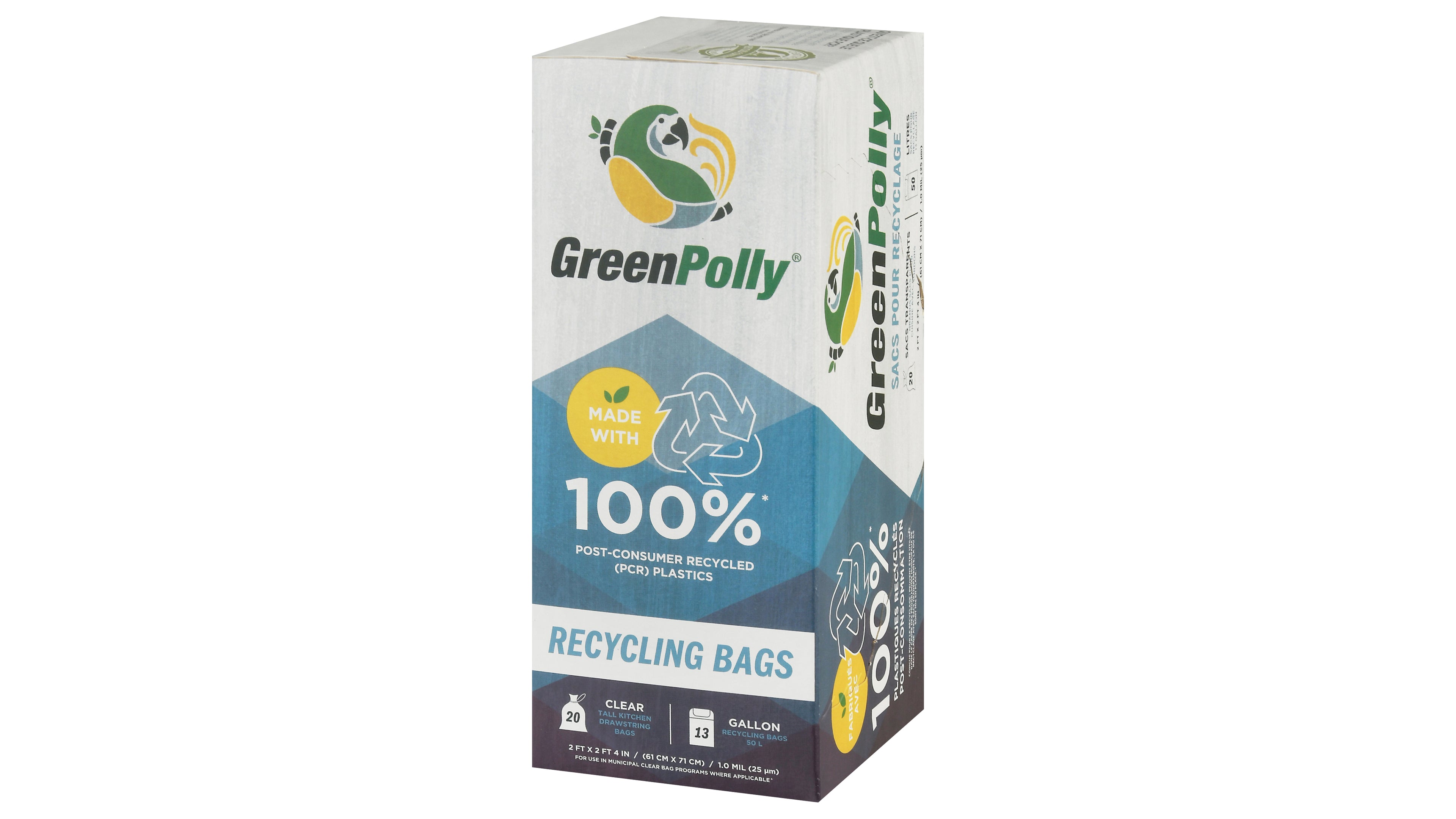 13 Gallon Clear Tall Kitchen Drawstring Trash Bags, 100% Recycled Plastic