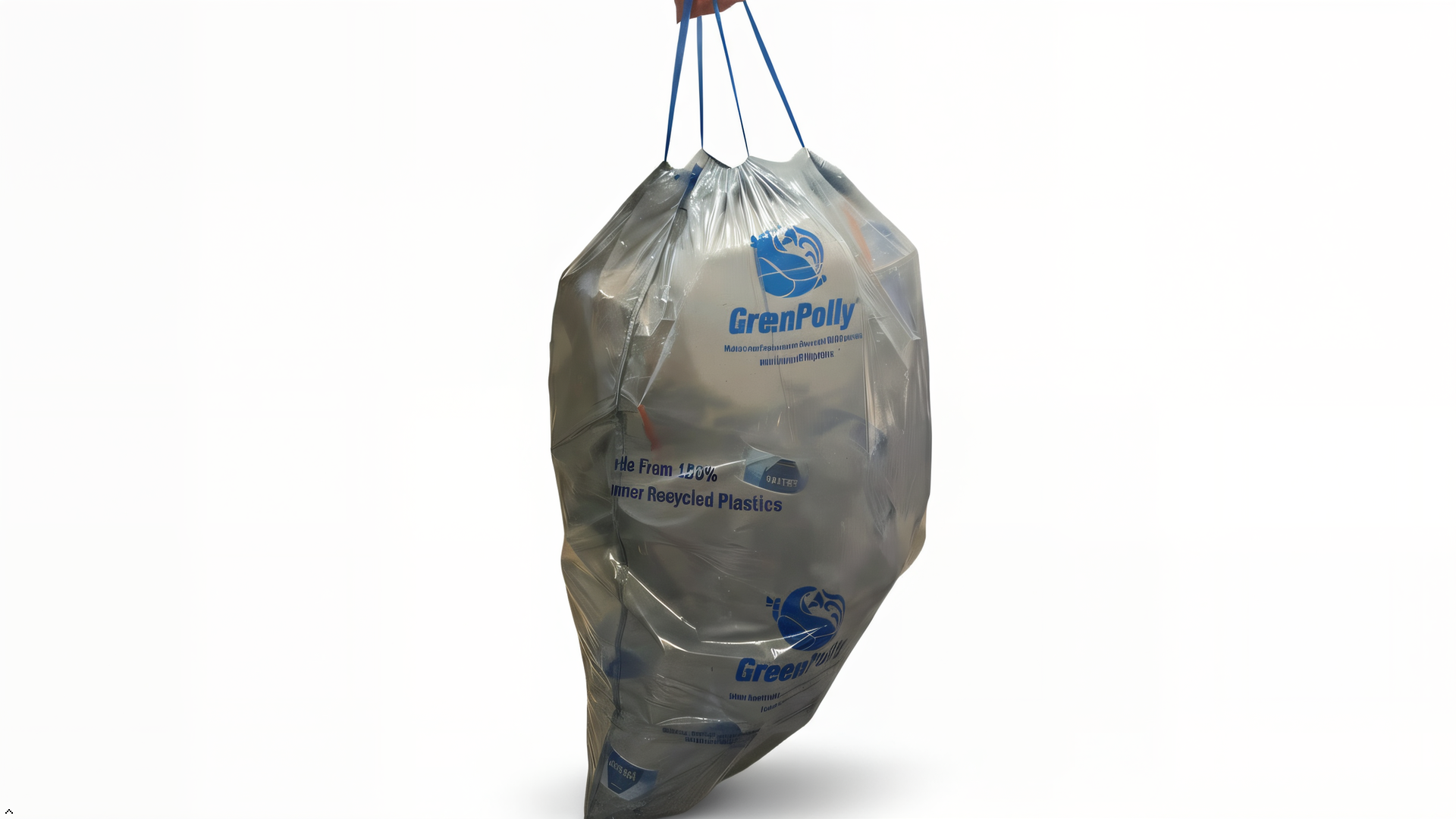 13 Gallon Opaque Gray Blue Tall Kitchen Drawstring Trash Bags, 100% Recycled Plastic