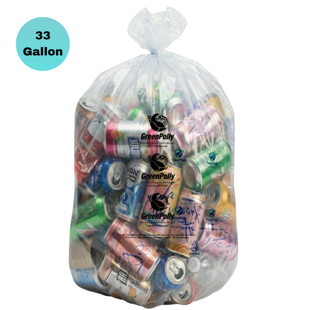 GreenPolly 33 Gallon Slim Jim Liner – Clear Commercial Durable Trash Bags, 100% Recycled Plastic, 100 Count