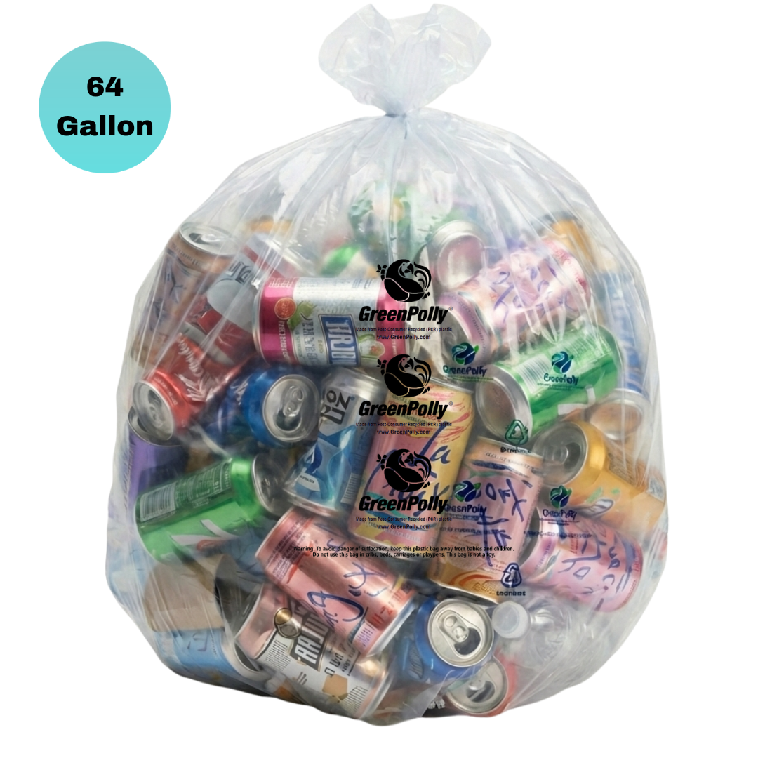 GreenPolly 64-Gallon Commercial Clear Bags – Strong, Sustainable, and 100% Recycled
