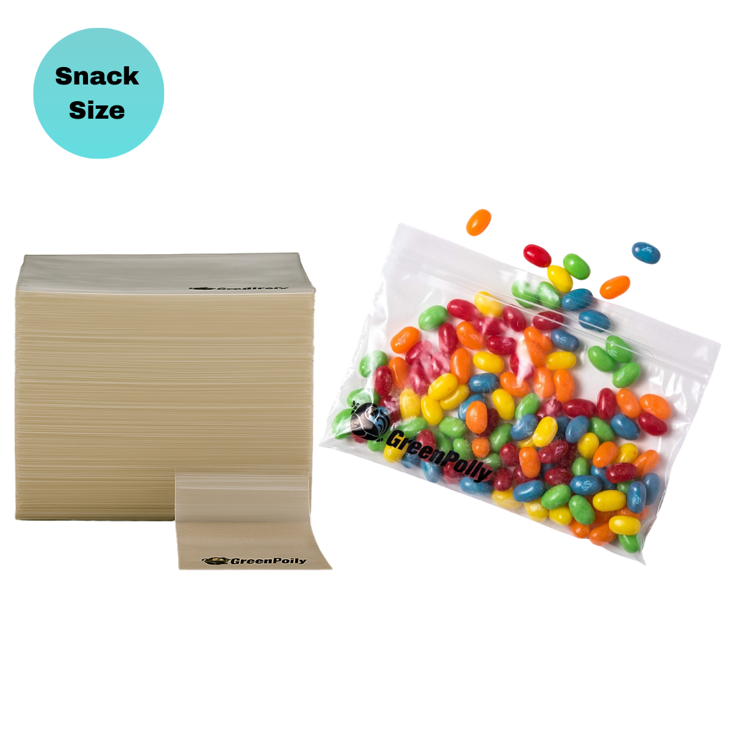 GreenPolly Resealable Zipper Snack Bags – 100% Green Plastic