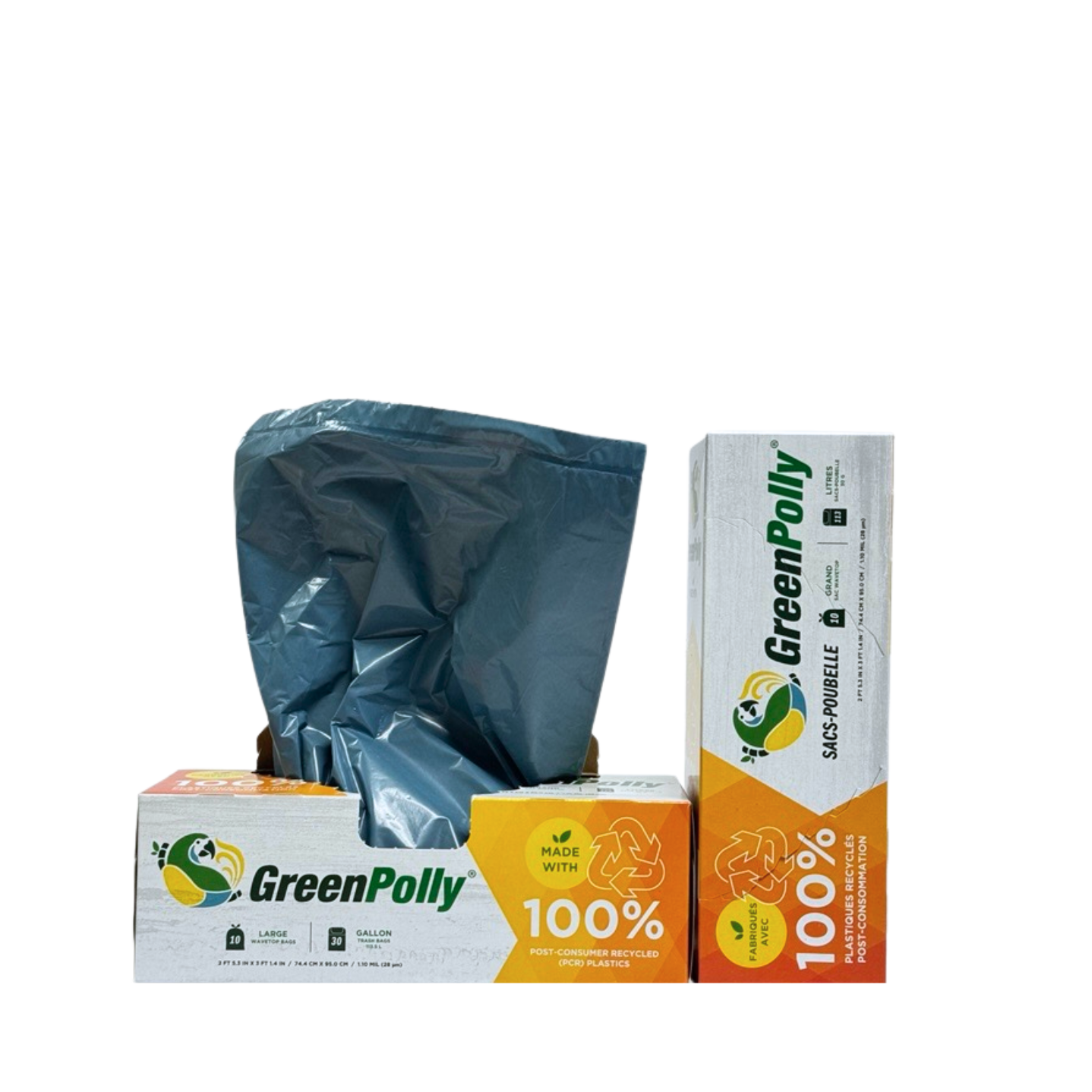 30 Gallon Opaque Gray Blue Wavetop Trash Bags, 100% Recycled Plastic