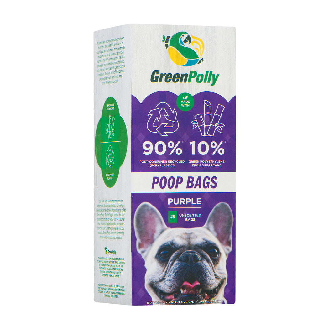 GreenPolly Dog Poop Bags Purple Leak-Proof Pet Waste Bags – Extra Strong for All Dog Sizes – Recycled Material