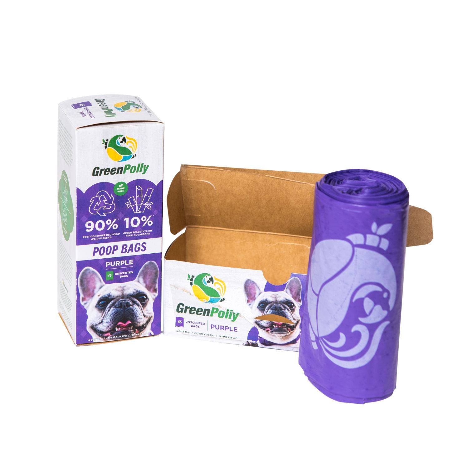 GreenPolly Dog Poop Bags Purple Leak-Proof Pet Waste Bags – Extra Strong for All Dog Sizes – Recycled Material