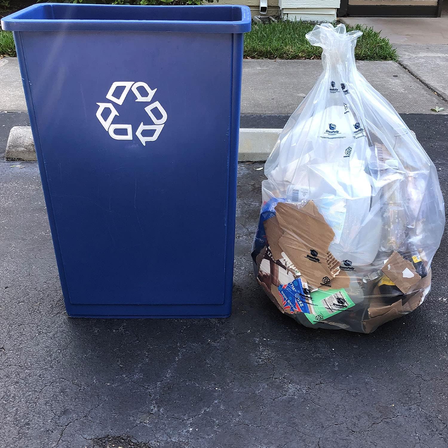 GreenPolly 33 Gallon Slim Jim Liner – Clear Commercial Durable Trash Bags, 100% Recycled Plastic, 100 Count